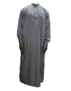 Qamis Gris - Col et Bouton au Manche avec Pantalon Coupe Droite - Afaq - 3736