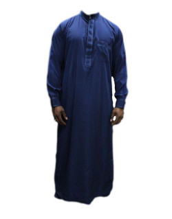 Qamis Bleu Foncé - Col et Bouton au Manche avec Pantalon Coupe Droite - Afaq - 3739
