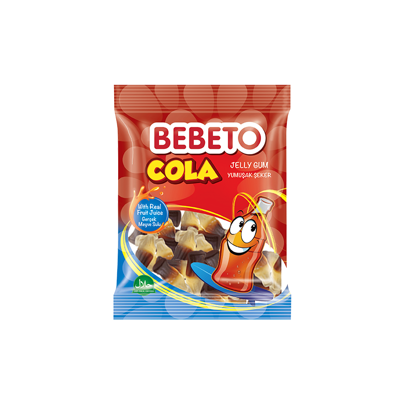 Bonbons Cola - Fabriqué avec du Vrai Jus de Fruit - Bebeto - Halal - Sachet 80gr
