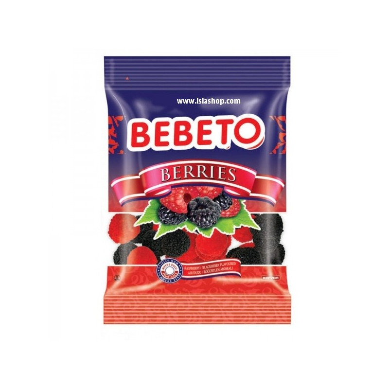 Bonbons Berries - Baies Framboise et Mûre - Fabriqué avec du Vrai Jus de Fruit Bebeto - Halal - Sachet 80gr