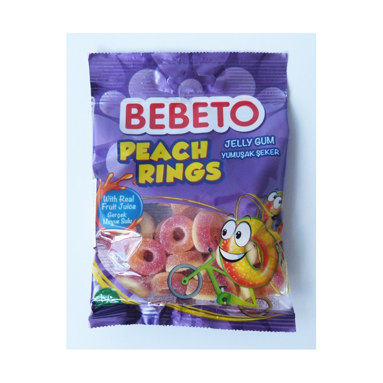 Bonbons Peach Rings - Anneaux de Pèche - Fabriqué avec du Vrai Jus de Fruit - Bebeto - Halal - Sachet 80gr