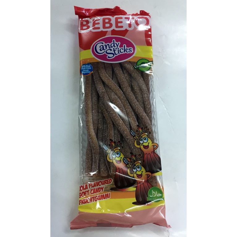 Bonbons Candy Stiks - Fizzy Cola - Végétarien - Fabriqué avec du Vrai Jus de Fruit - Bebeto - Halal - Sachet 180gr