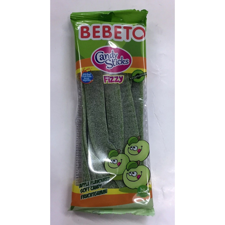 Bonbons Candy Stiks - Fizzy Pomme - Végétarien - Fabriqué avec du Vrai Jus de Fruit - Bebeto - Halal - Sachet 180gr