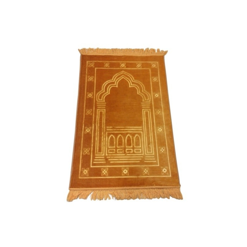 Grand Tapis de Prière - Orange - Motif Mirhab - Molletonné, Épais et Trés Doux - Confortable et Anti-Dérapant