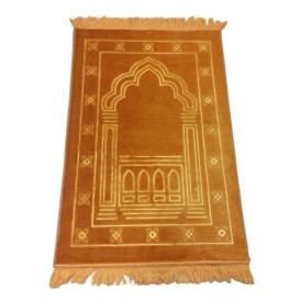 Grand Tapis de Prière - Orange - Motif Mirhab - Molletonné, Épais et Trés Doux - Confortable et Anti-Dérapant