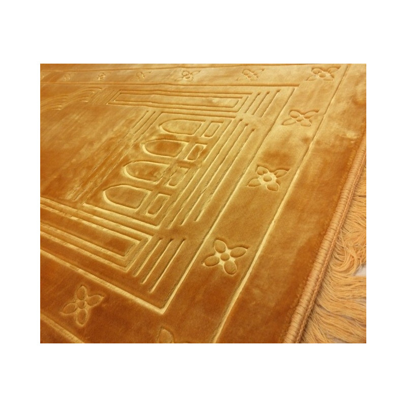 Grand Tapis de Prière - Orange - Motif Mirhab - Molletonné, Épais et Trés Doux - Confortable et Anti-Dérapant